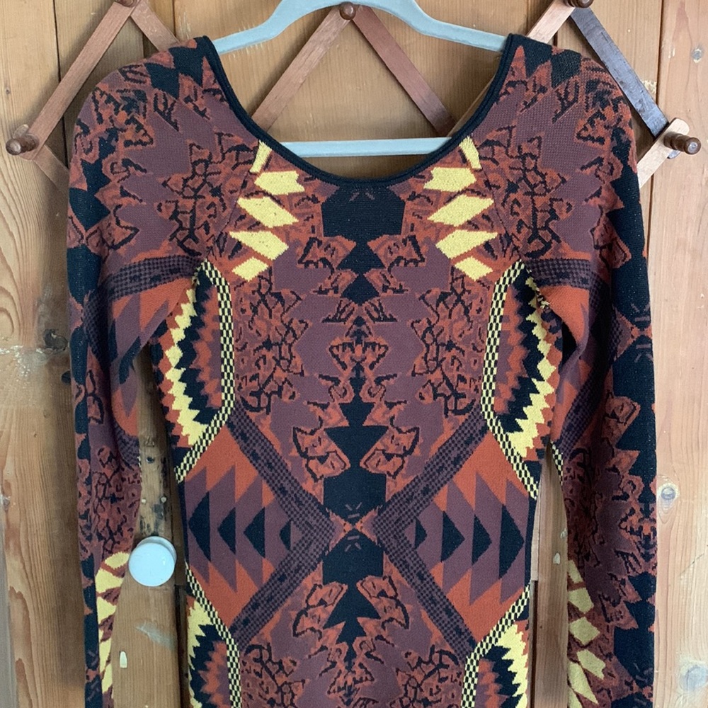 Free People Huntress of the Man aztec print long sleeve bodycon dress NWT - Picture 5 of 13